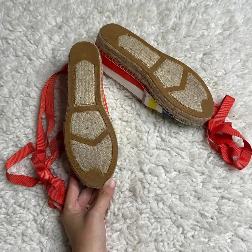 Kate Spade Leena Rainbow-Striped Leather Espadrilles Orange Summer Coastal